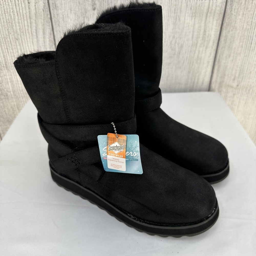Skechers Keepsakes 2.0 Boots Womens 6 Pikes Peak Black Vegan Shearling Booties